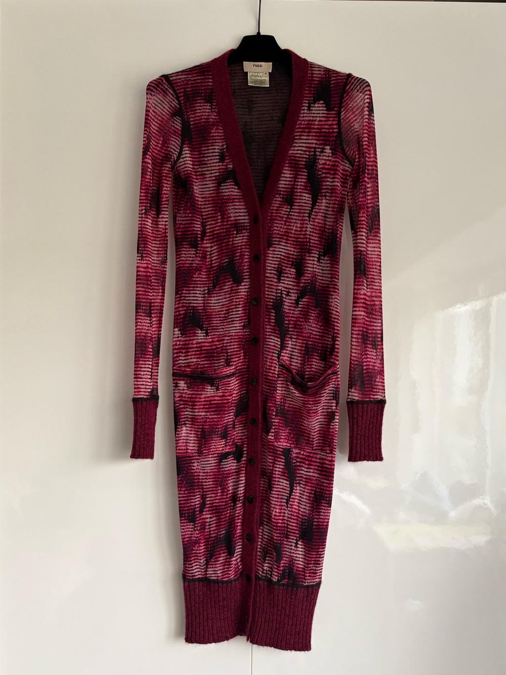 Fuzzi Burgundy Patterned Button Down Pocket Cardigan, size S